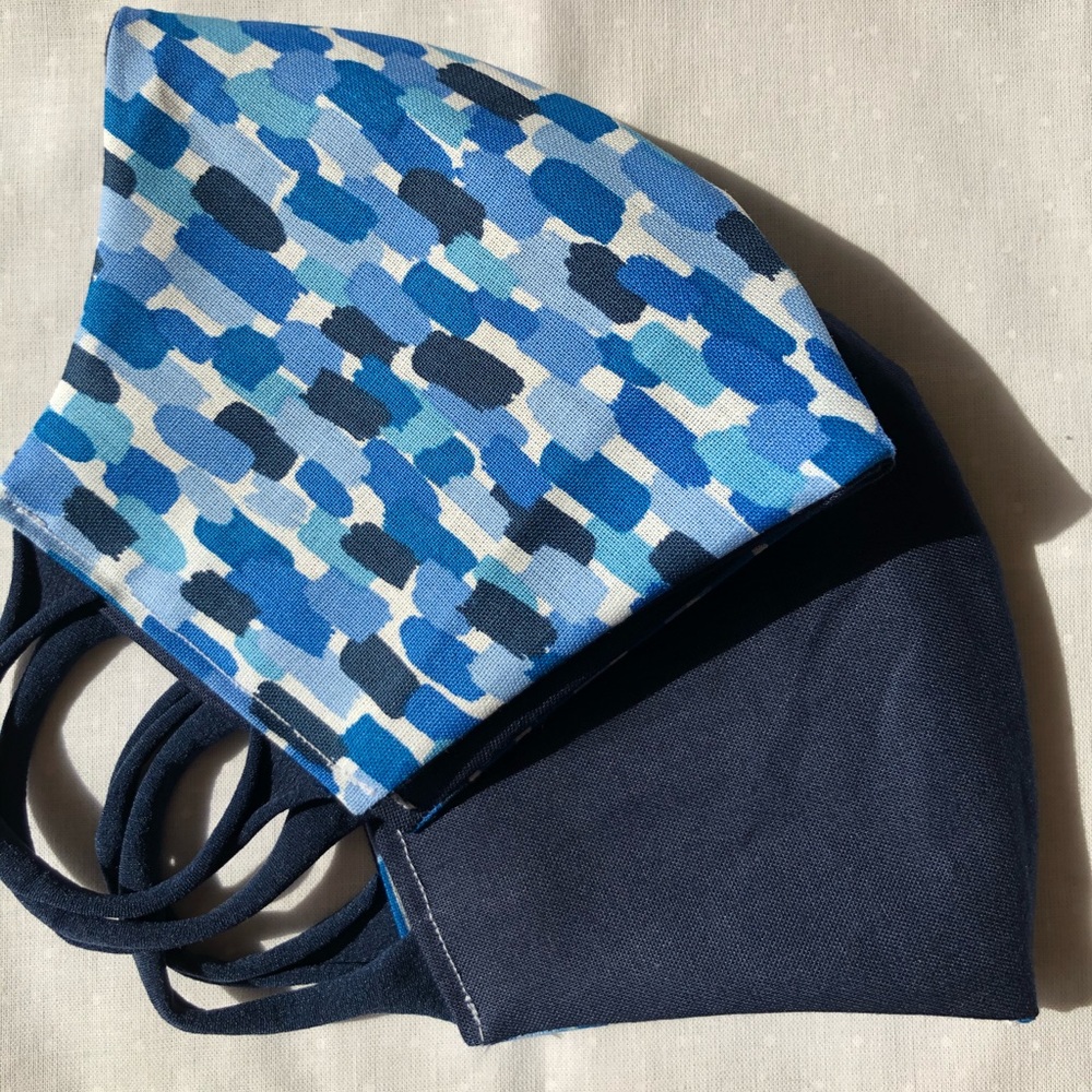 Adult Face Mask Blue with Navy Blue Earloops